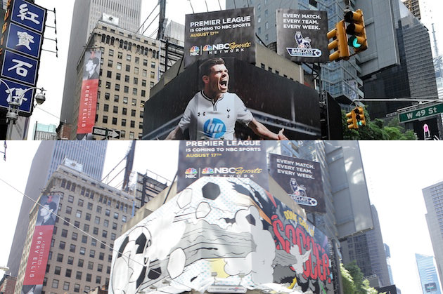 Banner von NBC mit Gareth Bale auf dem Times Square in New York