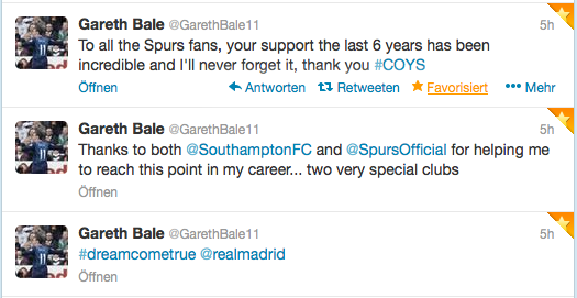 Gareth Bale sagt auf Twitter „Danke“ Gareth Bale sagt auf Twitter „Danke“
