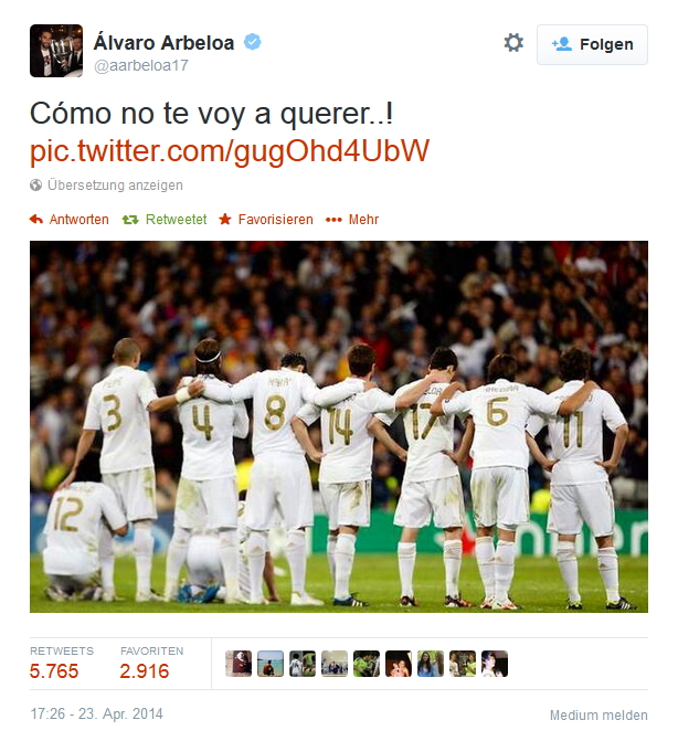 Ein stimmungsmachender Tweet vom verletzten Álvaro Arbeloa Ein stimmungsmachender Tweet vom verletzten Álvaro Arbeloa