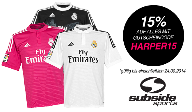 Rabatt: Trikots von Real Madrid und vielen anderen Vereinen 15 % reduziert Rabatt: Trikots von Real Madrid und vielen anderen Vereinen 15 % reduziert