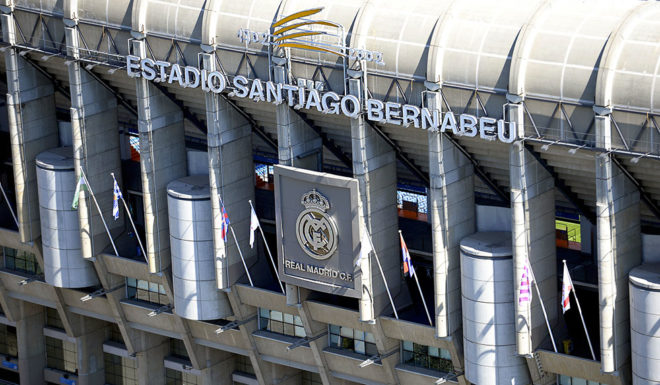Aerial view of Real Madrid's Santiago Bernabeu Stadium from the top of the Europa Tower in Madrid on September 12, 2013. AFP PHOTO / GERARD JULIEN (Photo credit should read GERARD JULIEN/AFP/Getty Images)