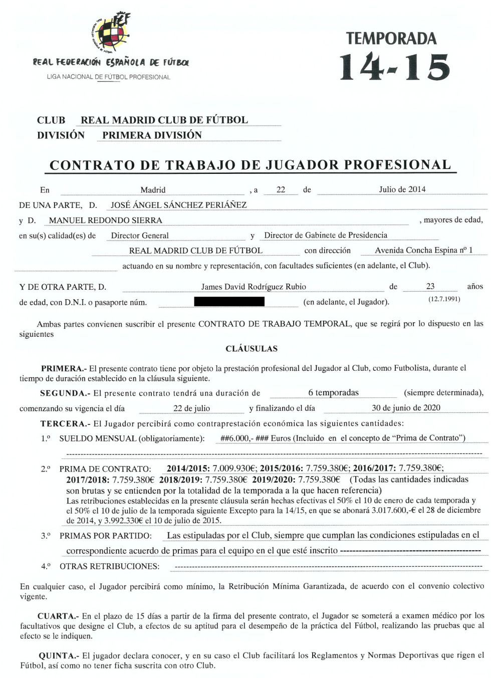 James Vertrag FOOTBALL LEAKS