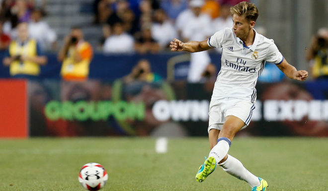 COLUMBUS, OH - JULY 27: Marcos Llorente #27 of Real Madrid C.F. controls the ball during the game against Paris Saint-Germain F.C. on July 27, 2016 at Ohio Stadium in Columbus, Ohio. Paris Saint-Germain F.C. defeated Real Madrid C.F. 3-1. (Photo by Kirk Irwin/Getty Images)
