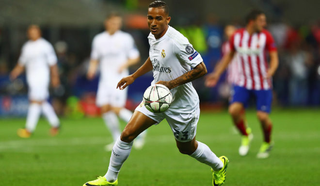 MILAN, ITALY - MAY 28: Danilo of Real Madrid in action during the UEFA Champions League Final match between Real Madrid and Club Atletico de Madrid at Stadio Giuseppe Meazza on May 28, 2016 in Milan, Italy. (Photo by Clive Rose/Getty Images)