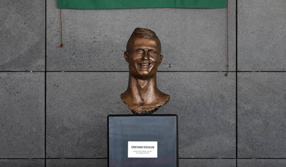 SANTA CRUZ, MADEIRA, PORTUGAL - MARCH 29: Statue of Cristiano Ronaldo at the ceremony at Madeira Airport to rename it Cristiano Ronaldo Airport on March 29, 2017 in Santa Cruz, Madeira, Portugal. (Photo by Octavio Passos/Getty Images)