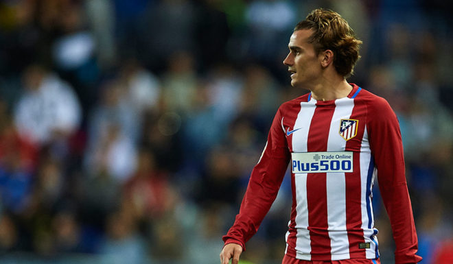 MALAGA, SPAIN - APRIL 01: Antoine Griezmann of Club Atletico de Madrid looks on during La Liga match between Malaga CF and Club Atletico de Madrid at La Rosaleda Stadium April 01, 2017 in Malaga, Spain. (Photo by Aitor Alcalde/Getty Images)