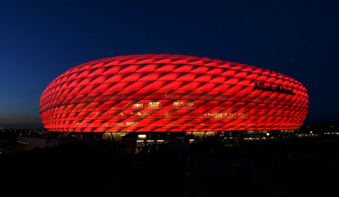 MUNICH, GERMANY - MARCH 11: A general view outside the stadium prior to the UEFA Champions League Round of 16 second leg match between FC Bayern Muenchen and FC Shakhtar Donetsk at Allianz Arena on March 11, 2015 in Munich, Germany. (Photo by Matthias Hangst/Bongarts/Getty Images)