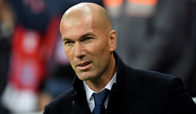 MUNICH, GERMANY - APRIL 12: Zinedine Zidane, head coach of Real Madrid looks on before the UEFA Champions League Quarter Final first leg match between FC Bayern Muenchen and Real Madrid CF at Allianz Arena on April 12, 2017 in Munich, Germany. (Photo by Matthias Hangst/Bongarts/Getty Images)