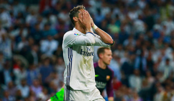 MADRID, SPAIN - APRIL 23: Cristiano Ronaldo of Real Madrid reacts during the La Liga match between Real Madrid CF and FC Barcelona at Estadio Bernabeu on April 23, 2017 in Madrid, Spain. (Photo by Gonzalo Arroyo Moreno/Getty Images)