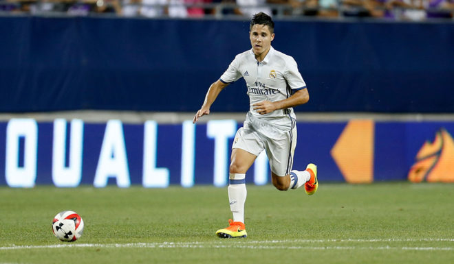 COLUMBUS, OH - JULY 27: Alvaro Tejero #35 of Real Madrid C.F. controls the ball during the game against Paris Saint-Germain F.C. on July 27, 2016 at Ohio Stadium in Columbus, Ohio. Paris Saint-Germain F.C. defeated Real Madrid C.F. 3-1. (Photo by Kirk Irwin/Getty Images)