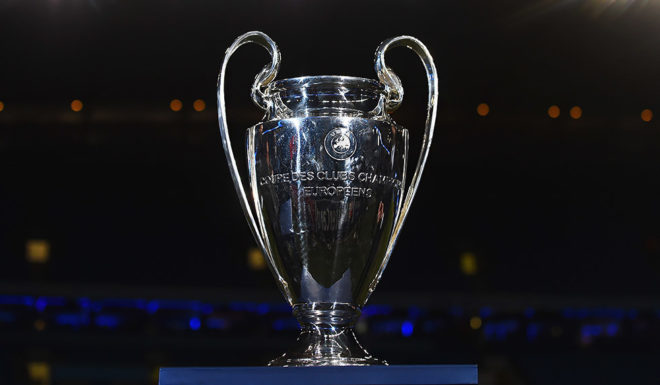 MANCHESTER, ENGLAND - FEBRUARY 24: The Champions league trophy is seen prior to the UEFA Champions League Round of 16 match between Manchester City and Barcelona at Etihad Stadium on February 24, 2015 in Manchester, United Kingdom. (Photo by Laurence Griffiths/Getty Images)