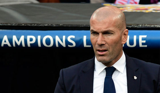 Real Madrid's French coach Zinedine Zidane looks on before the UEFA Champions League semifinal first leg football match Real Madrid CF vs Club Atletico de Madrid at the Santiago Bernabeu stadium in Madrid, on May 2, 2017. / AFP PHOTO / JAVIER SORIANO (Photo credit should read JAVIER SORIANO/AFP/Getty Images)