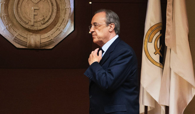 Real Madrid's President Florentino Perez arrives for an AFP interview in the trophy room of the Santiago Bernabeu stadium in Madrid, on November 27, 2016. Zinedine Zidane's smooth transition from Real Madrid legend as a player to Champions League winning coach has caught many by surprise, but Real president Florentino Perez believes success was guaranteed by the Frenchman's "love story" with the Spanish giants. / AFP / JAVIER SORIANO (Photo credit should read JAVIER SORIANO/AFP/Getty Images)