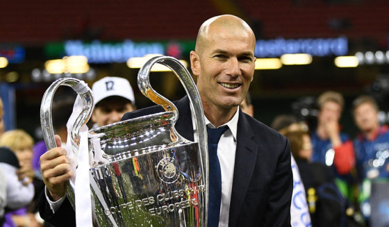 CARDIFF, WALES - JUNE 03: Zinedine Zidane, Manager of Real Madrid poses with the trophy after the UEFA Champions League Final between Juventus and Real Madrid at National Stadium of Wales on June 3, 2017 in Cardiff, Wales. (Photo by David Ramos/Getty Images)