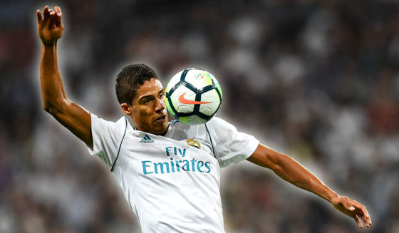 Real Madrid's French defender Raphael Varane controls the ball during the Spanish league football match Real Madrid CF vs RCD Espanyol at the Santiago Bernabeu stadium in Madrid on October 1, 2017. / AFP PHOTO / GABRIEL BOUYS (Photo credit should read GABRIEL BOUYS/AFP/Getty Images)