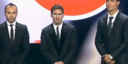 fifa ballon d'or 2012 cristiano ronaldo andres iniesta lionel messi
