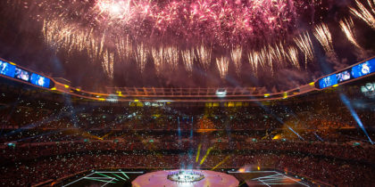 Fireworks explode during a celebration event held at the Santiago Bernabeu stadium after the team won the the UEFA Champions League football match final Juventus vs Real Madrid CF held at the National Stadium of Wales in Cardiff on June 3, 2017. / AFP PHOTO / CURTO DE LA TORRE (Photo credit should read CURTO DE LA TORRE/AFP/Getty Images)