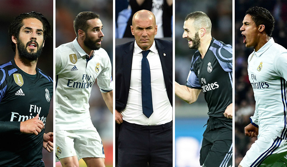 Isco Daniel Carvajal Zinédine Zidane Karim Benzema Raphael Varane