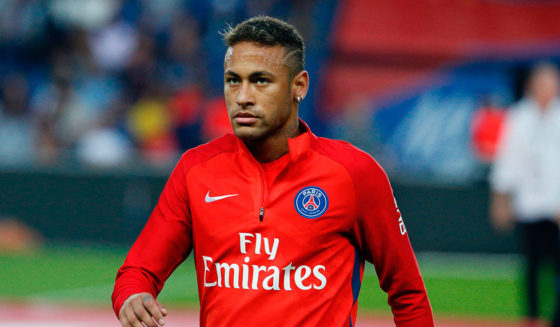 Paris Saint-Germain's Brazilian forward Neymar warms up prior to the French L1 football match between Paris Saint-Germain (PSG) and Saint-Etienne (ASSE) on August 25, 2017, at the Parc des Princes stadium in Paris. / AFP PHOTO / GEOFFROY VAN DER HASSELT (Photo credit should read GEOFFROY VAN DER HASSELT/AFP/Getty Images)