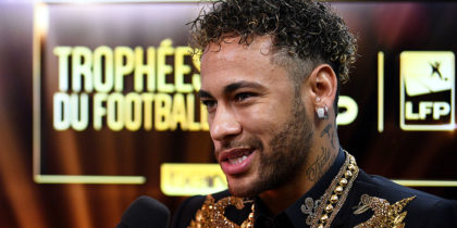 Paris Saint-Germain's Brazilian forward Neymar answers journalists questions before a TV show on May 13, 2018 in Paris, as part of the 27th edition of the UNFP (French National Professional Football players Union) trophy ceremony. (Photo by FRANCK FIFE / AFP) (Photo credit should read FRANCK FIFE/AFP/Getty Images)