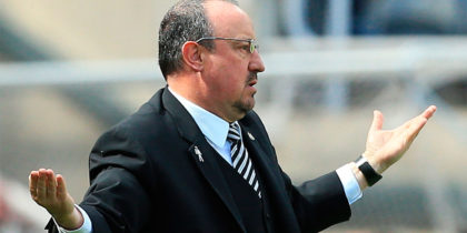 Newcastle United's Spanish manager Rafael Benitez gestures on the touch line during the English Premier League football match between Newcastle United and Chelsea at St James' Park in Newcastle-upon-Tyne, north east England on May 13, 2018. (Photo by Lindsey PARNABY / AFP) / RESTRICTED TO EDITORIAL USE. No use with unauthorized audio, video, data, fixture lists, club/league logos or 'live' services. Online in-match use limited to 75 images, no video emulation. No use in betting, games or single club/league/player publications. / (Photo credit should read LINDSEY PARNABY/AFP/Getty Images)