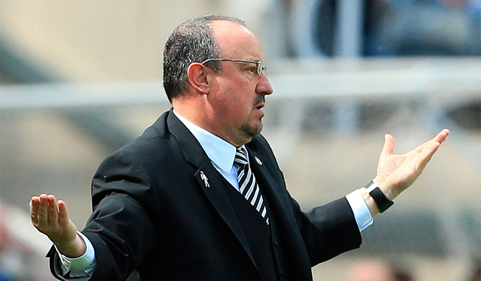 Newcastle United's Spanish manager Rafael Benitez gestures on the touch line during the English Premier League football match between Newcastle United and Chelsea at St James' Park in Newcastle-upon-Tyne, north east England on May 13, 2018. (Photo by Lindsey PARNABY / AFP) / RESTRICTED TO EDITORIAL USE. No use with unauthorized audio, video, data, fixture lists, club/league logos or 'live' services. Online in-match use limited to 75 images, no video emulation. No use in betting, games or single club/league/player publications. / (Photo credit should read LINDSEY PARNABY/AFP/Getty Images)