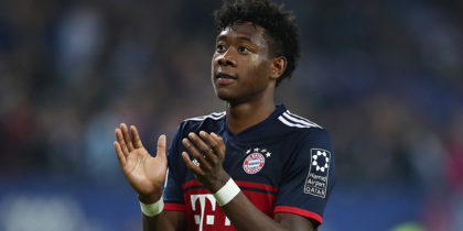HAMBURG, GERMANY - OCTOBER 21: David Alaba of Bayern Muenchen applauds after the Bundesliga match between Hamburger SV and FC Bayern Muenchen at Volksparkstadion on October 21, 2017 in Hamburg, Germany. (Photo by Oliver Hardt/Bongarts/Getty Images)