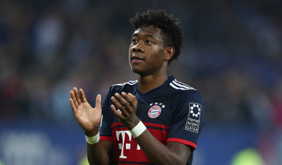 HAMBURG, GERMANY - OCTOBER 21: David Alaba of Bayern Muenchen applauds after the Bundesliga match between Hamburger SV and FC Bayern Muenchen at Volksparkstadion on October 21, 2017 in Hamburg, Germany. (Photo by Oliver Hardt/Bongarts/Getty Images)