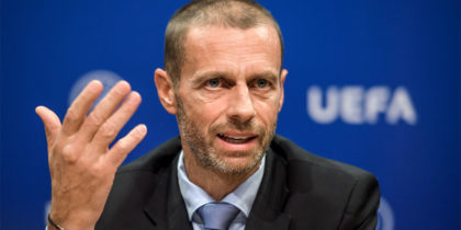 UEFA president Aleksander Ceferin holds a press conference on September 20, 2017 at the UEFA headquarters in Nyon.