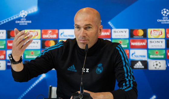 MADRID, SPAIN - MAY 22: Head coach Zinedine Zidane of Real Madrid CF attends a press conference during the Real Madrid UEFA Open Media Day ahead of the UEFA Champions League Final match between Real Madrid and Liverpool at Valdebebas training ground on May 22, 2018 in Madrid, Spain. (Photo by Gonzalo Arroyo Moreno/Getty Images)