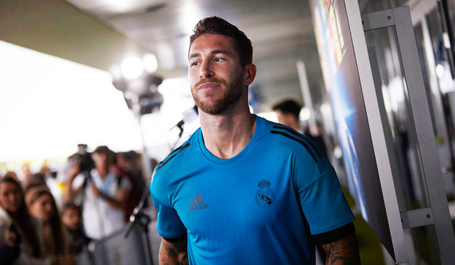 MADRID, SPAIN - MAY 22: Sergio Ramos of Real Madrid CF attends questions from the media during the Real Madrid UEFA Open Media Day ahead of the UEFA Champions League Final match between Real Madrid and Liverpool at Valdebebas training ground on May 22, 2018 in Madrid, Spain. (Photo by Gonzalo Arroyo Moreno/Getty Images)