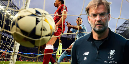 MANCHESTER, ENGLAND - APRIL 10: Gabriel Jesus of Manchester City collects the ball out of the net after he scores his sides first goal as Trent Alexander-Arnold of Liverpool reacts during the UEFA Champions League Quarter Final Second Leg match between Manchester City and Liverpool at Etihad Stadium on April 10, 2018 in Manchester, England. (Photo by Laurence Griffiths/Getty Images,)