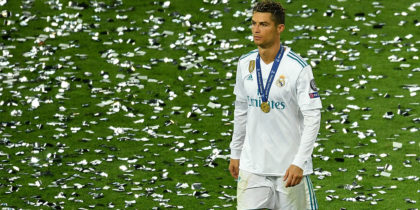 KIEV, UKRAINE - MAY 26: Cristiano Ronaldo of Real Madrid reacts following the UEFA Champions League Final between Real Madrid and Liverpool at NSC Olimpiyskiy Stadium on May 26, 2018 in Kiev, Ukraine. (Photo by Mike Hewitt/Getty Images)