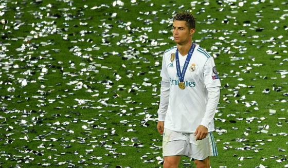 KIEV, UKRAINE - MAY 26: Cristiano Ronaldo of Real Madrid reacts following the UEFA Champions League Final between Real Madrid and Liverpool at NSC Olimpiyskiy Stadium on May 26, 2018 in Kiev, Ukraine. (Photo by Mike Hewitt/Getty Images)