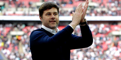 LONDON, ENGLAND - MAY 13: Mauricio Pochettino, Manager of Tottenham Hotspur shows appreciation to the fans after the Premier League match between Tottenham Hotspur and Leicester City at Wembley Stadium on May 13, 2018 in London, England. (Photo by Henry Browne/Getty Images)