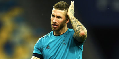 KIEV, UKRAINE - MAY 25: Sergio Ramos of Real Madrid looks on after a Real Madrid training session ahead of the UEFA Champions League Final against Liverpool at NSC Olimpiyskiy Stadium on May 25, 2018 in Kiev, Ukraine. (Photo by David Ramos/Getty Images)