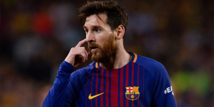 Barcelona's Argentinian forward Lionel Messi gestures during the Spanish league football match between FC Barcelona and Real Madrid CF at the Camp Nou stadium in Barcelona on May 6, 2018. (Photo by Josep LAGO / AFP) (Photo credit should read JOSEP LAGO/AFP/Getty Images)