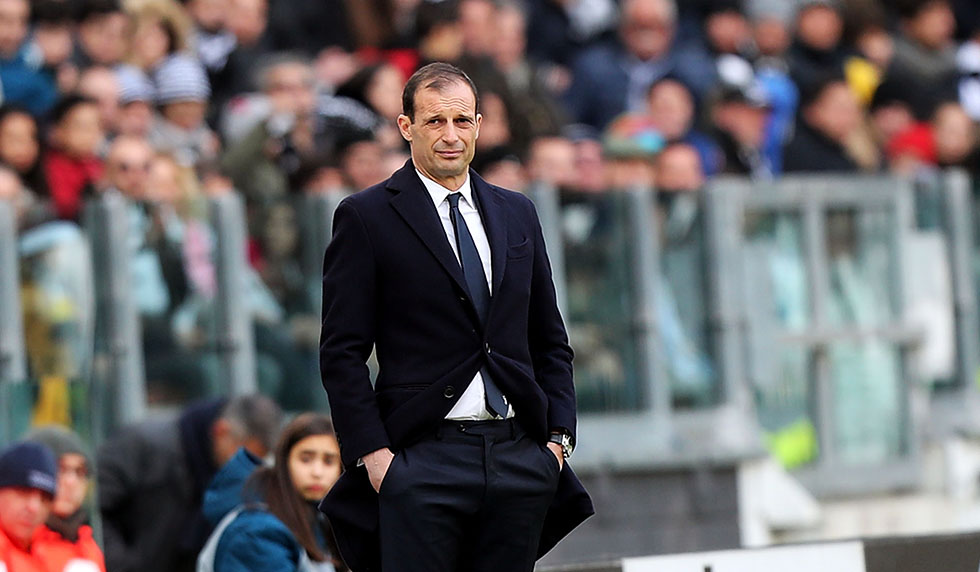 TURIN, ITALY - FEBRUARY 04: Massimiliano Allegri head coach of Juventus FC looks on during the serie A match between Juventus and US Sassuolo on February 4, 2018 in Turin, Italy. (Photo by Gabriele Maltinti/Getty Images)