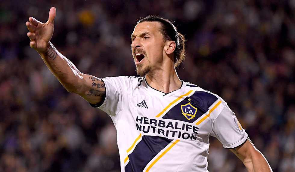 CARSON, CA - APRIL 28: Zlatan Ibrahimovic #9 of Los Angeles Galaxy reacts as his goal is called off after an offside during the second half of a 3-2 Red Bulls win at StubHub Center on April 28, 2018 in Carson, California. (Photo by Harry How/Getty Images)
