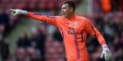Andriy Lunin of Ukraine during the U21 European Championship Qualifier between England U21 and Ukraine U21 at Bramall Lane on March 27, 2018 in Sheffield, England. (Photo by Gareth Copley/Getty Images)