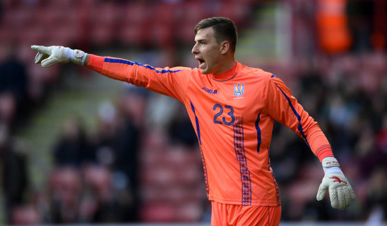 Andriy Lunin of Ukraine during the U21 European Championship Qualifier between England U21 and Ukraine U21 at Bramall Lane on March 27, 2018 in Sheffield, England. (Photo by Gareth Copley/Getty Images)