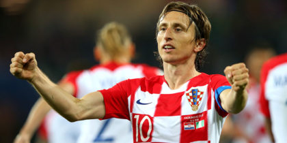 KALININGRAD, RUSSIA - JUNE 16: Luka Modric of Croatia celebrates after scoring a penalty for his team's second goal during the 2018 FIFA World Cup Russia group D match between Croatia and Nigeria at Kaliningrad Stadium on June 16, 2018 in Kaliningrad, Russia. (Photo by Alex Livesey/Getty Images)