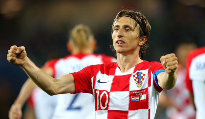 KALININGRAD, RUSSIA - JUNE 16: Luka Modric of Croatia celebrates after scoring a penalty for his team's second goal during the 2018 FIFA World Cup Russia group D match between Croatia and Nigeria at Kaliningrad Stadium on June 16, 2018 in Kaliningrad, Russia. (Photo by Alex Livesey/Getty Images)