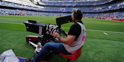 A camera operator films the La Liga match warm-up prior to the La Liga match between Real Madrid CF and Valencia CF at the estadio Santiago Bernabeu on May 9, 2015 in Madrid, Spain. The players union have called an indefinate strike on May 16th over disagreements on how revenue from a proposed new law will be divided amongst top teams and lower leagues in Spain. (Photo by Denis Doyle/Getty Images)