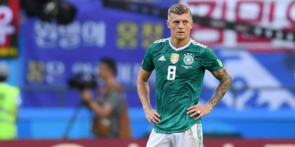 KAZAN, RUSSIA - JUNE 27: Niklas Suele, Toni Kroos, Manuel Neuer and Marco Reus of Germany looks dejected following his sides defeat in the 2018 FIFA World Cup Russia group F match between Korea Republic and Germany at Kazan Arena on June 27, 2018 in Kazan, Russia. (Photo by Laurence Griffiths/Getty Images)