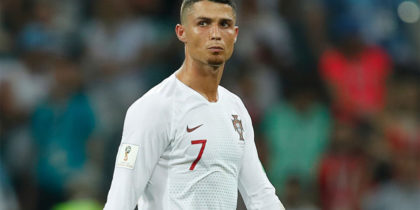 Portugal's forward Cristiano Ronaldo reacts to his teams loss during the Russia 2018 World Cup round of 16 football match between Uruguay and Portugal at the Fisht Stadium in Sochi on June 30, 2018. - Uruguay sent Cristiano Ronaldo and Portugal crashing out of the World Cup on Saturday as a pair of stunning goals from Edinson Cavani gave the South Americans a 2-1 victory. (Photo by Odd ANDERSEN / AFP) / RESTRICTED TO EDITORIAL USE - NO MOBILE PUSH ALERTS/DOWNLOADS (Photo credit should read ODD ANDERSEN/AFP/Getty Images)
