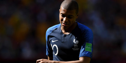 KAZAN, RUSSIA - JUNE 16: Kylian Mbappe of France reacts during the 2018 FIFA World Cup Russia group C match between France and Australia at Kazan Arena on June 16, 2018 in Kazan, Russia. (Photo by Shaun Botterill/Getty Images)