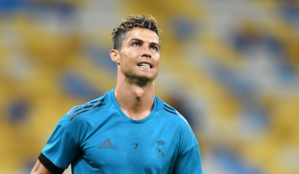 KIEV, UKRAINE - MAY 25: Cristiano Ronaldo of Real Madrid looks on during a Real Madrid training session ahead of the UEFA Champions League Final against Liverpool at NSC Olimpiyskiy Stadium on May 25, 2018 in Kiev, Ukraine. (Photo by Shaun Botterill/Getty Images)