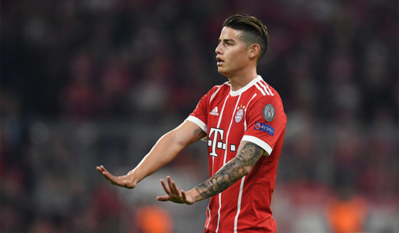 Bayern Munich's Colombian midfielder James Rodriguez gestures during the UEFA Champions League quarter-final second leg football match between FC Bayern Munich and Sevilla FC on April 11, 2018 in Munich, southern Germany.