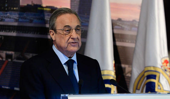 Real Madrid's president Florentino Perez gives a speech during the official presentation of Real Madrid's new defender Alvaro Odriozola at the Santiago Bernabeu stadium in Madrid on July 18, 2018. (Photo by PIERRE-PHILIPPE MARCOU / AFP) (Photo credit should read PIERRE-PHILIPPE MARCOU/AFP/Getty Images)